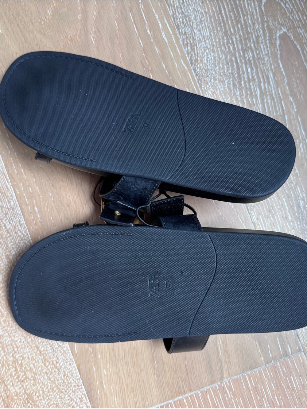 ZARA Black Slide Sandals with Oversized Gold Buckle - Picture 5 of 5